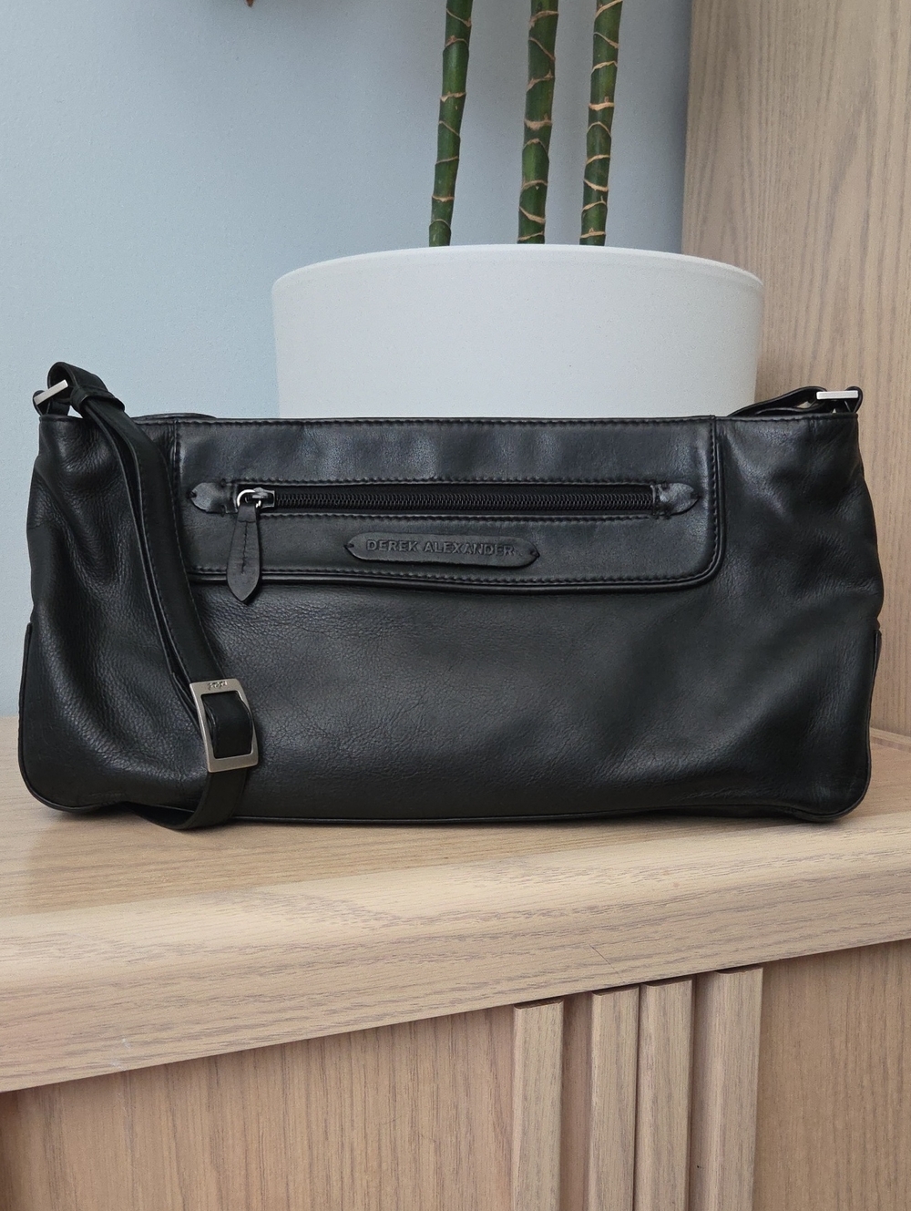 Vintage Derek Alexander Black Leather Organizer Satchel Shoulder Bag